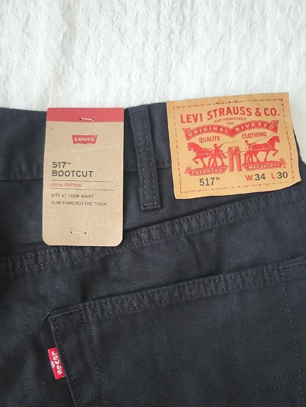 Levi's 517 Men's Black Bootcut Jeans Cotton Hemp Size 34x30 NWT